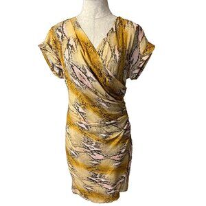 Anne Klein Dress Gold Pink Black 8 Short Sleeve Snake Sheath Washable Summer